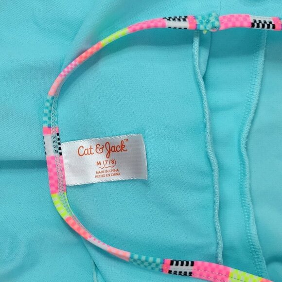 Cat & Jack Girls Swimsuit Set Pink Blue Medium Bikini Skirt Cover Stripe 3 Piece - Picture 16 of 16